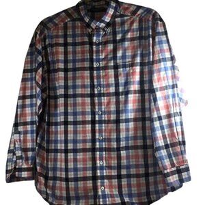 Roundtree & Yorke Mens Long Sleeve Blue/Red  Plaid Button Down Shirt Size 2XB
